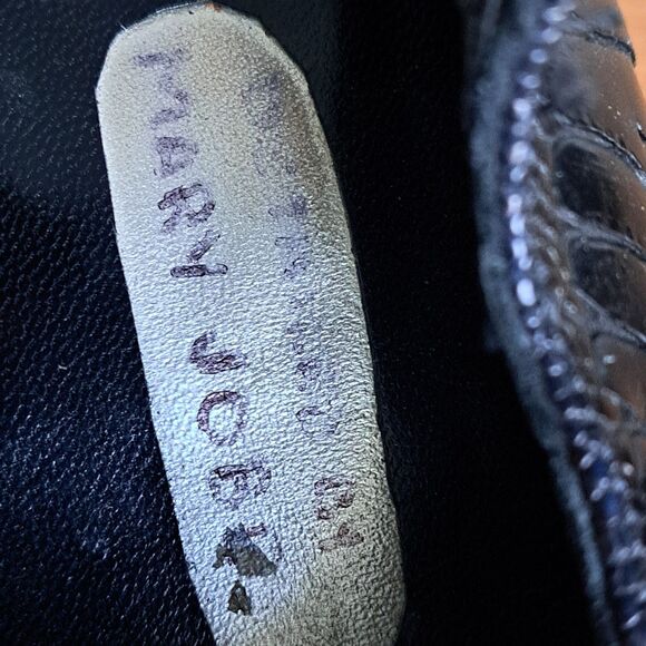 Vintage Handmade Mary Jane Womens 7.5 Black Patent Kitten Heels Rhinestone Retro - Picture 14 of 15